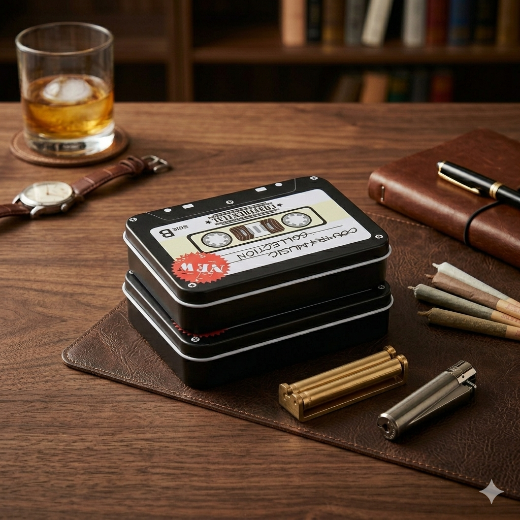 Retro Cassette Tape Metal Storage Tin - Multi-Purpose EDC Pocket Organizer Box for Men